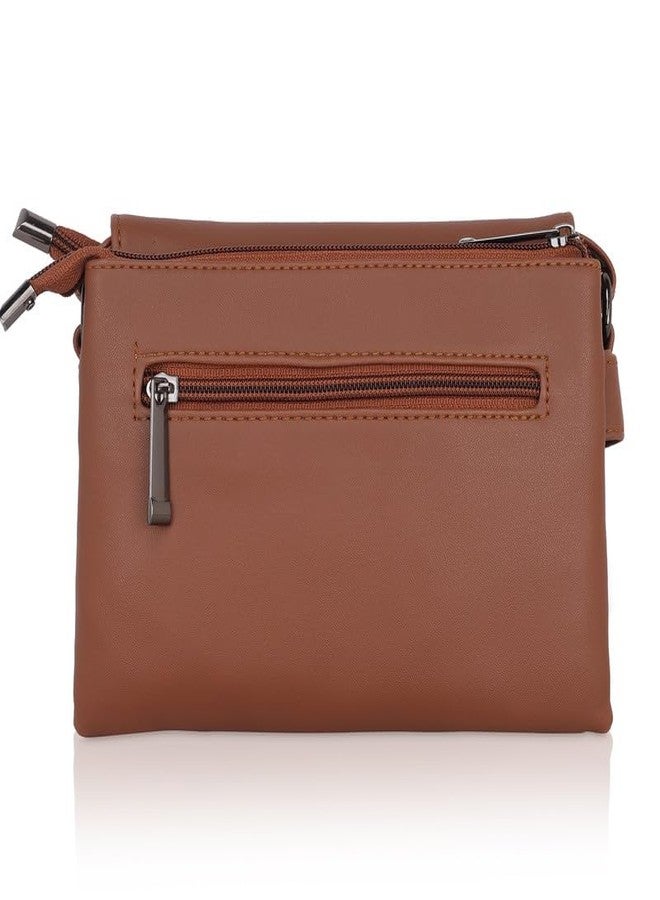 Catchy Distinctive Design Brown Faux Leather Magnet Closure Womens Sling Bag - Image 4